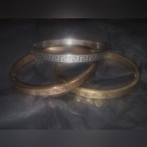Set of 3 Versace Gold, Silver & Rose-Gold Greca Bangles